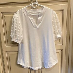 Elegant White Blouse with Textured Sleeves